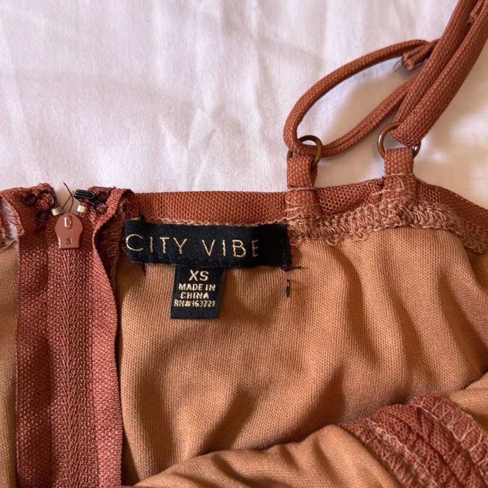 NWT City Vibe Ruched bodycon dress juniors size xs caramel color sleeveless form - Picture 5 of 9